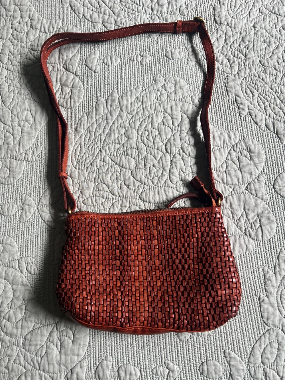 Woven Leather Crossbody Bag in cognac